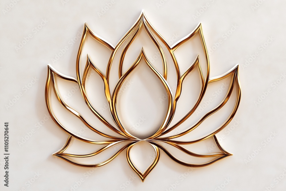 Poster a simple beige background with a delicate outline of a lotus flower in gold