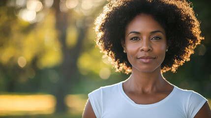 Confident woman in white shirt enjoying a sunny day outdoors