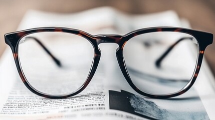 Tortoise Shell Eyeglasses Resting on Printed Paper