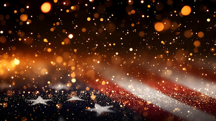 Obraz premium Sparkling Glitter American Flag Background with Festive Lights