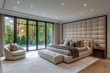 Fototapeta premium Modern bedroom with statement wall