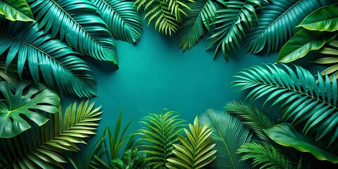 Fototapeta premium Lush Tropical Foliage Arranged in a Vibrant Green Frame for Design Elements