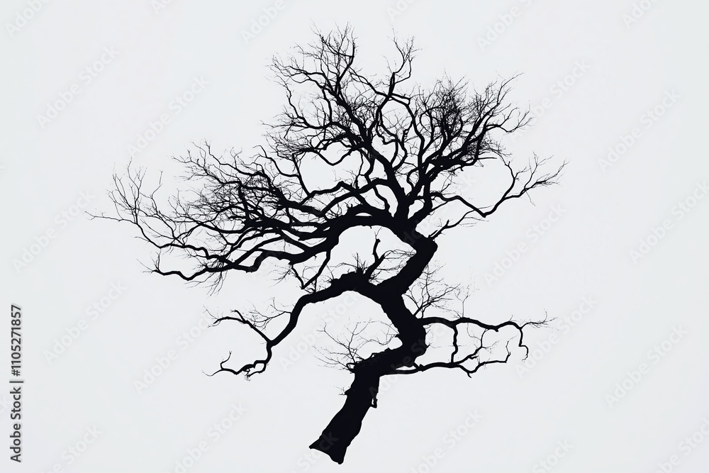 Poster A minimalist tree with bare branches, set against a soft gray gradient background