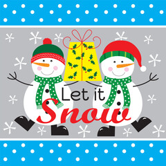 cute snowman and gift for christmas card, gift bag or box design