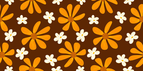 Fototapeta premium hand drawn flowers, seamless patterns with floral for fabric, textiles, clothing, wrapping paper, cover, banner, home decor, abstract backgrounds tropical seamless for fabric textile wallpaper.