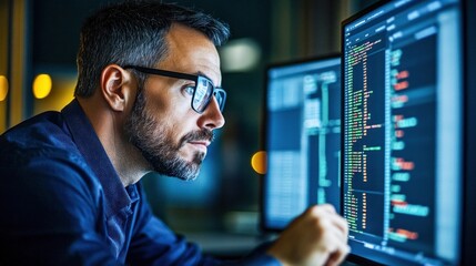 Financial Analyst Examining Market Data on Screens