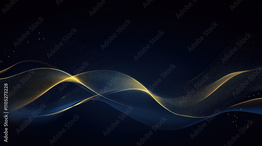 Poster abstract dark blue background with golden wavy lines. elegant design evoking luxury, futuristic tech