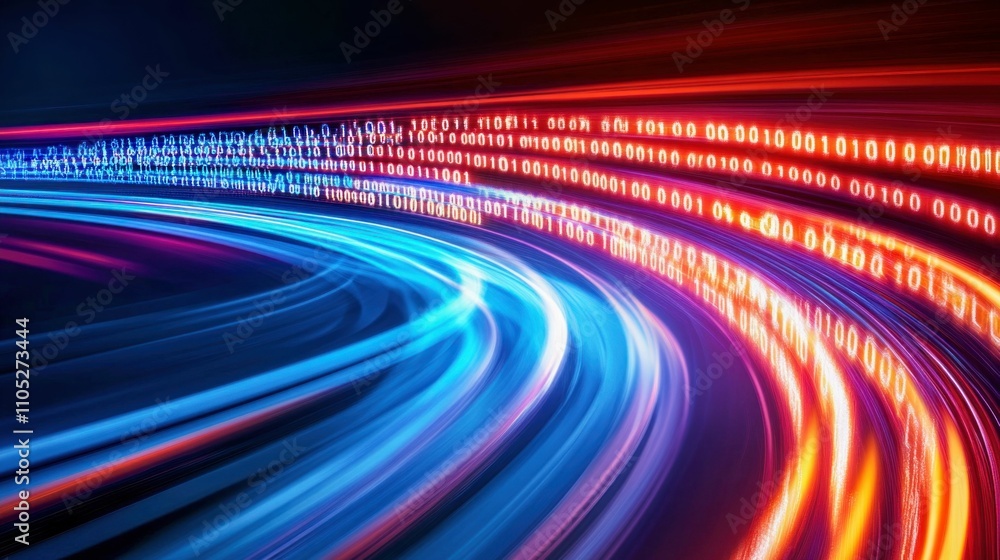 Poster abstract binary code with light trails for fast data transfer