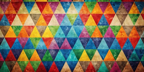 Vibrant Multicolored Triangular Mosaic Pattern with a Distressed Texture Ideal for Backgrounds and Design Projects