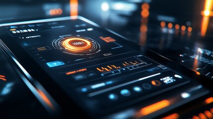 Obraz premium Touchscreen device showing website optimization tools, speed analysis in progress, web performance focus.