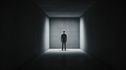 Obraz premium 3D Render of Silhouetted Man in Minimalist Concrete Room