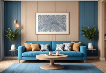 Photo modern style interior room 3d illustration with doodle abstract pattern