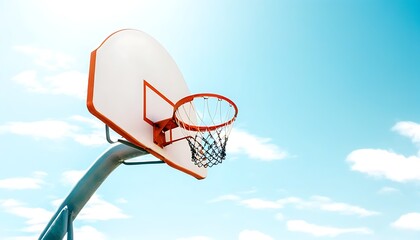 Naklejka premium Basketball sport, full of vitality, on the competitive stage under blue sky and white clouds.