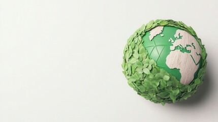 Environmental consideration concept, A green globe surrounded by leaves symbolizes environmental awareness and sustainability, highlighting the importance of protecting our planet.