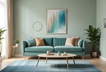 Photo modern style interior room 3d illustration with doodle abstract pattern