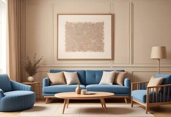 Photo modern style interior room 3d illustration with doodle abstract pattern