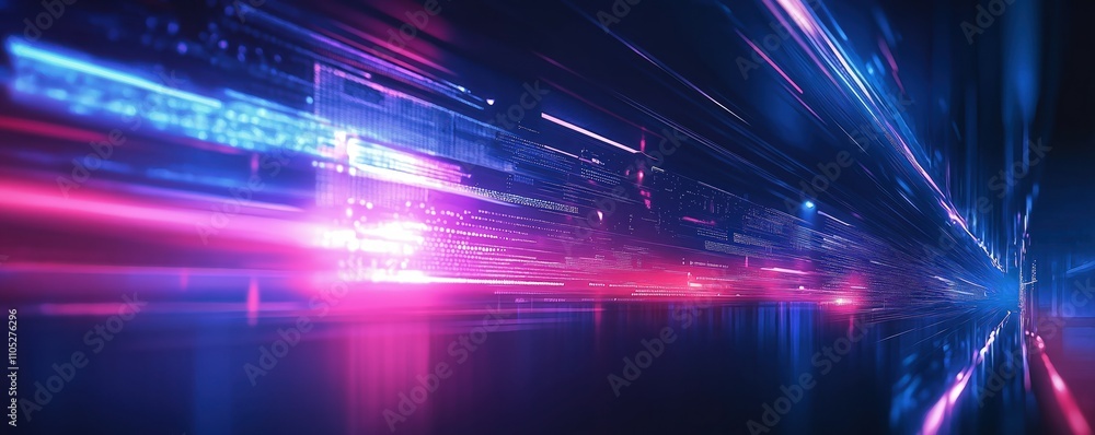 Poster futuristic tech background with bright light effects. dynamic lines, glowing data streams create sen