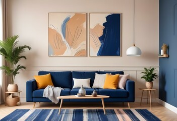 Photo modern style interior room 3d illustration with doodle abstract pattern