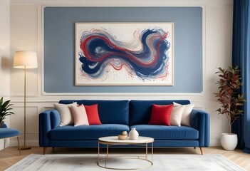 Photo modern style interior room 3d illustration with doodle abstract pattern