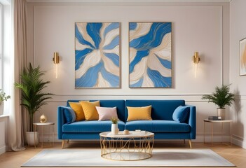 Photo modern style interior room 3d illustration with doodle abstract pattern