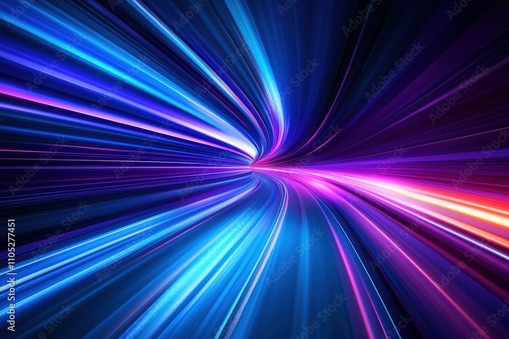 Poster abstract tech background vibrant light blue, purple colors. fast motion blur effect creates dynamic 