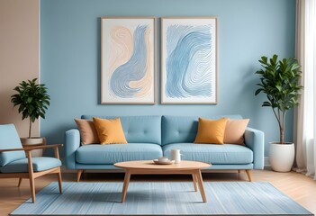 Photo modern style interior room 3d illustration with doodle abstract pattern