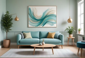 Photo modern style interior room 3d illustration with doodle abstract pattern