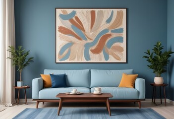 Photo modern style interior room 3d illustration with doodle abstract pattern