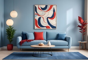 Photo modern style interior room 3d illustration with doodle abstract pattern