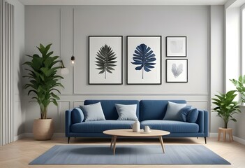 Photo modern style interior room 3d illustration with doodle abstract pattern