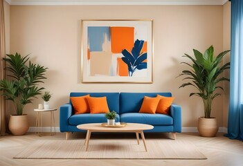 Photo modern style interior room 3d illustration with doodle abstract pattern