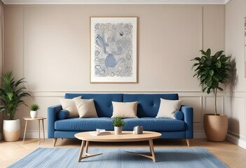Photo modern style interior room 3d illustration with doodle abstract pattern