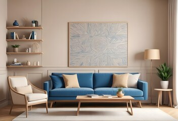 Photo modern style interior room 3d illustration with doodle abstract pattern