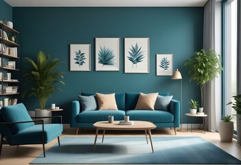 Photo modern style interior room 3d illustration with doodle abstract pattern