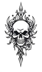 Obraz premium Ornate Skull Tattoo Design: Black Ink Illustration. AI Generated