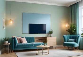 Photo modern style interior room 3d illustration with doodle abstract pattern