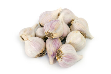 A pile of garlic on a white background. Natural garlic close-up.