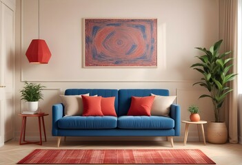 Photo modern style interior room 3d illustration with doodle abstract pattern