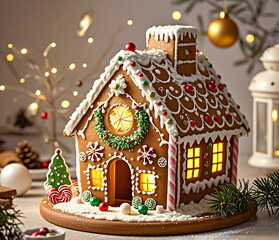 gingerbread house with christmas decoration