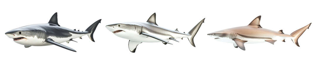 Fototapeta premium Set of a shark, isolated on a transparent background.