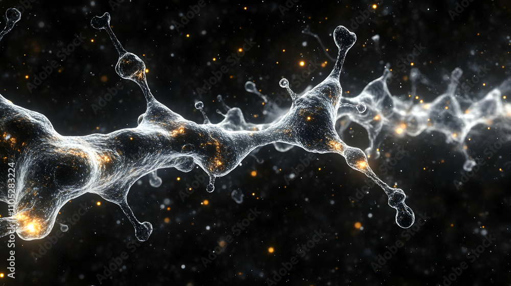 Aufkleber abstract 3d render of a network of glowing filaments in dark space