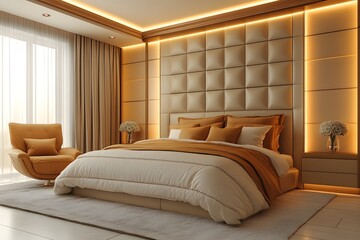 Fototapeta premium Elegant bedroom with large wardrobe
