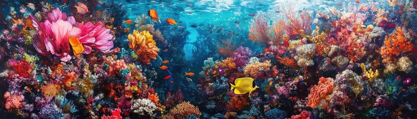 Obraz premium A vibrant coral reef, with colorful fish and marine life