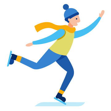 skating person blue yellow scarf clip art preview