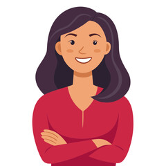 illustration of a smiling woman with her arms crossed.