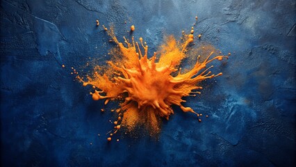 Abstract Orange Splash on Dark Blue Surface A Vibrant Burst of Color
