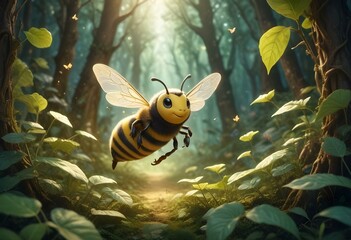 Cute Bee Flying Cartoon Vector Icon Illustration. Animal Nature Icon Concept Isolated Premium Vector