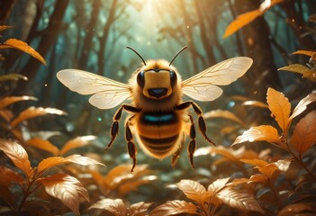 Cute Bee Flying Cartoon Vector Icon Illustration. Animal Nature Icon Concept Isolated Premium Vector