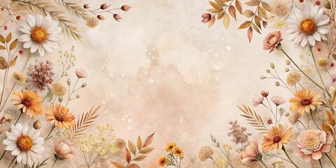 Autumnal Floral Frame Delicate Watercolor Design with Dried and Fresh Flowers