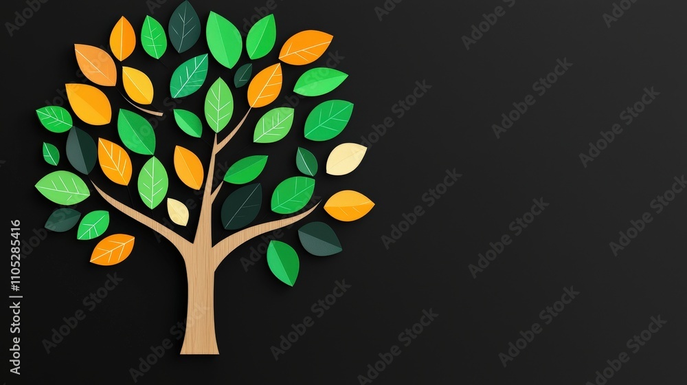 Poster tree with leaves in letters from various alphabets